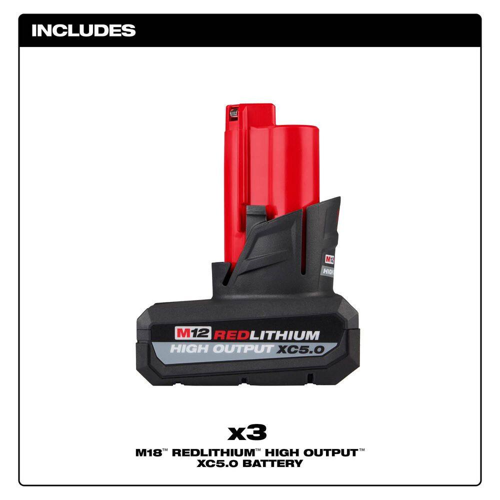 Milwaukee 48-11-2450-48-11-2450-48-11-2450 M12 12-Volt Lithium-Ion XC High Output 5 Ah Battery (3-Pack)