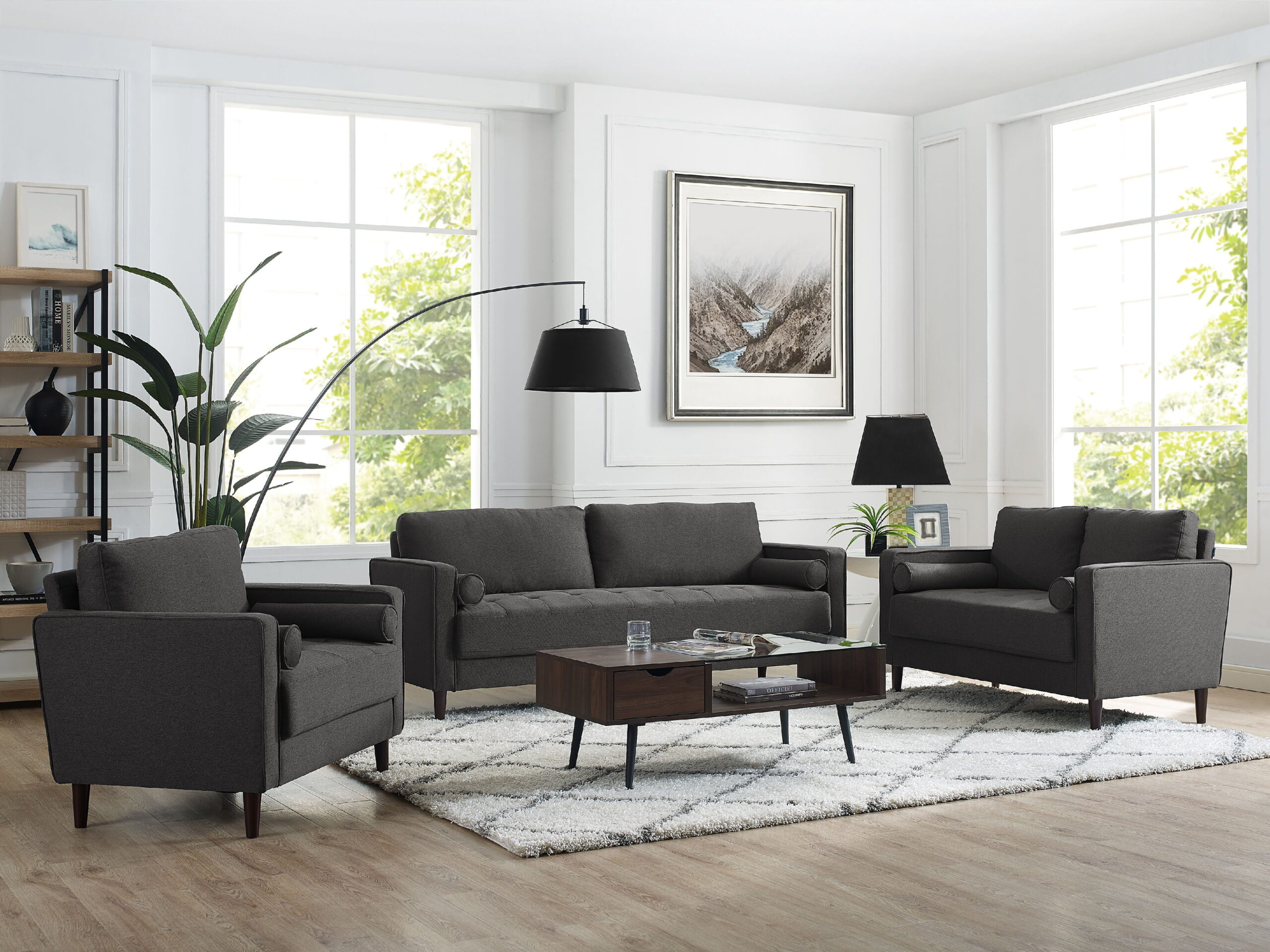 Lifestyle Solutions Lorelei Mid-Century Modern Loveseat. Gray Fabric