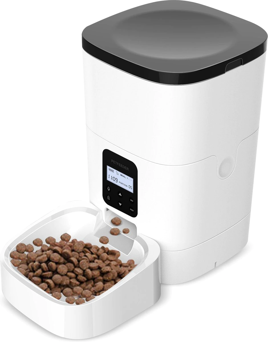 Petdiary Automatic Dog & Cat Feeder. White. Medium