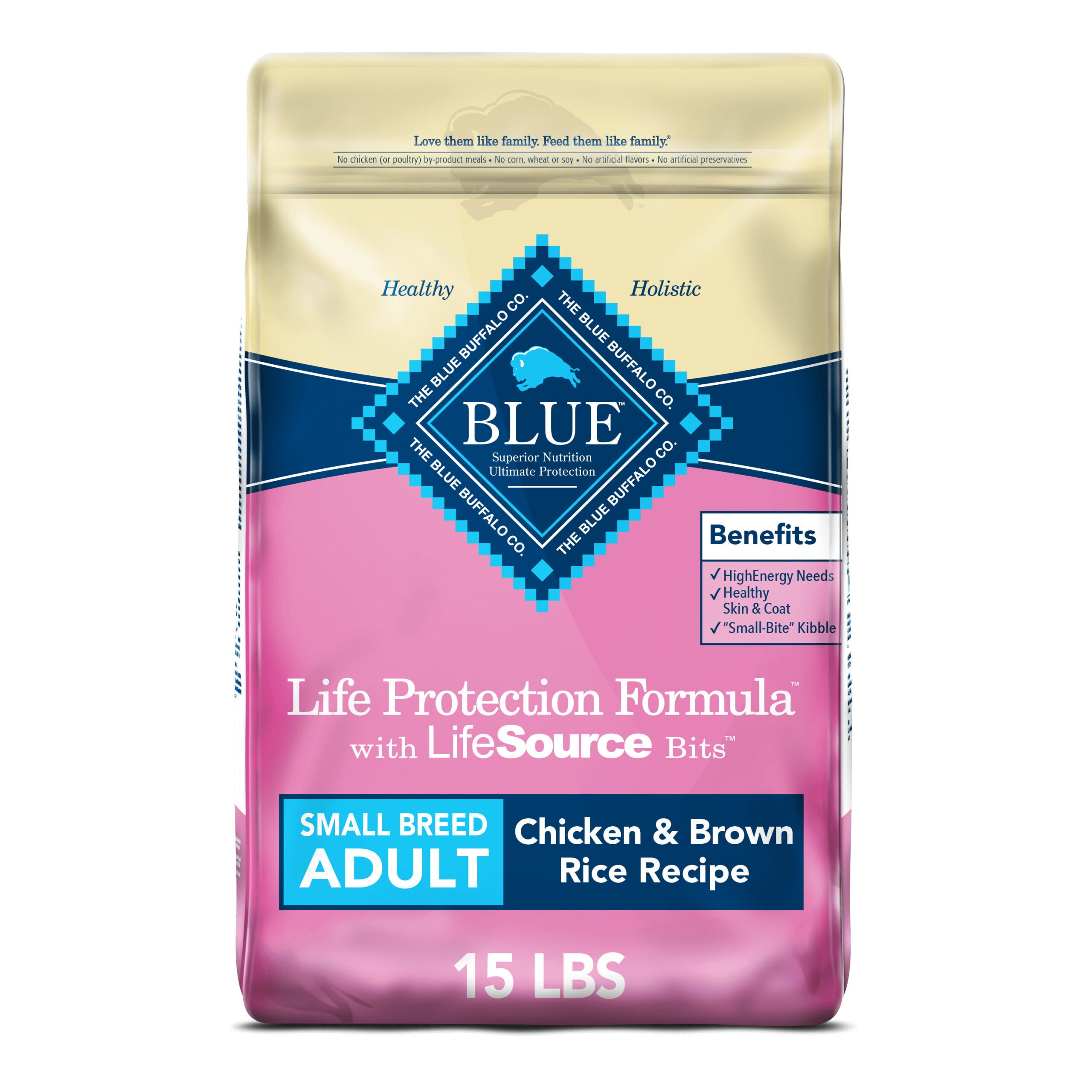 Blue Buffalo Life Protection Formula Small Breed Chicken and Brown Rice Dry Dog Food for Adult Dogs. Whole Grain. 15 lb. Bag