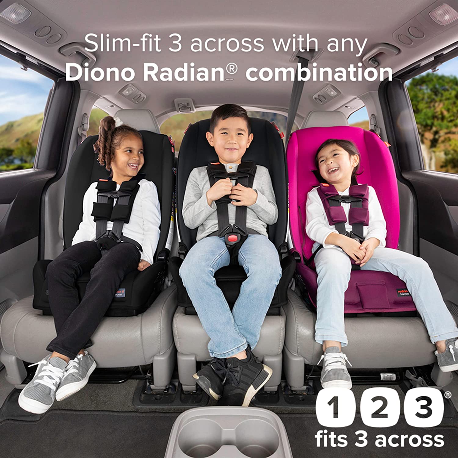 Diono Radian 3R. 3-in-1 Convertible Car Seat. Rear Facing & Forward Facing. 10 Years 1 Car Seat. Slim Fit 3 Across. Jet Black
