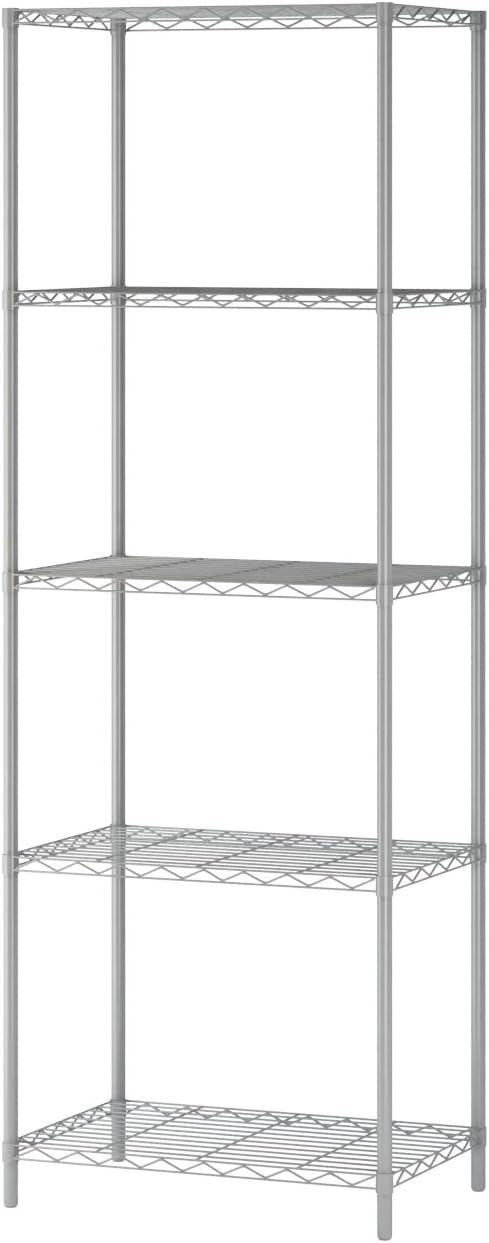 JEROAL 5-Tier Wire Shelving Unit. Multipurpose Standing Storage Shelves Metal Display Rack for Pantry Laundry Bathroom Kitchen Garage Closet Organization.350LbS Capacity.13.8″ D×21″ W×61″ H.Gray