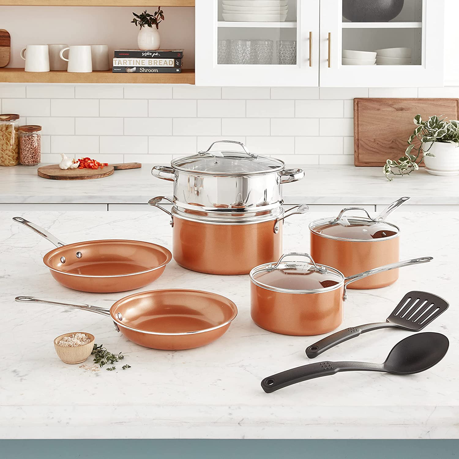 Gotham Steel 10Pc Pots and Pans Set Nonstick Cookware Set Copper