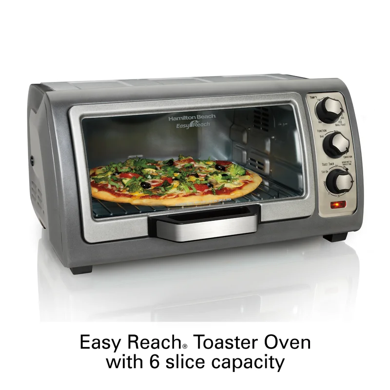 Hamilton Beach 31126D Easy Reach 1400 W 6-Slice Gray Convection Toaster Oven with Built-In Timer