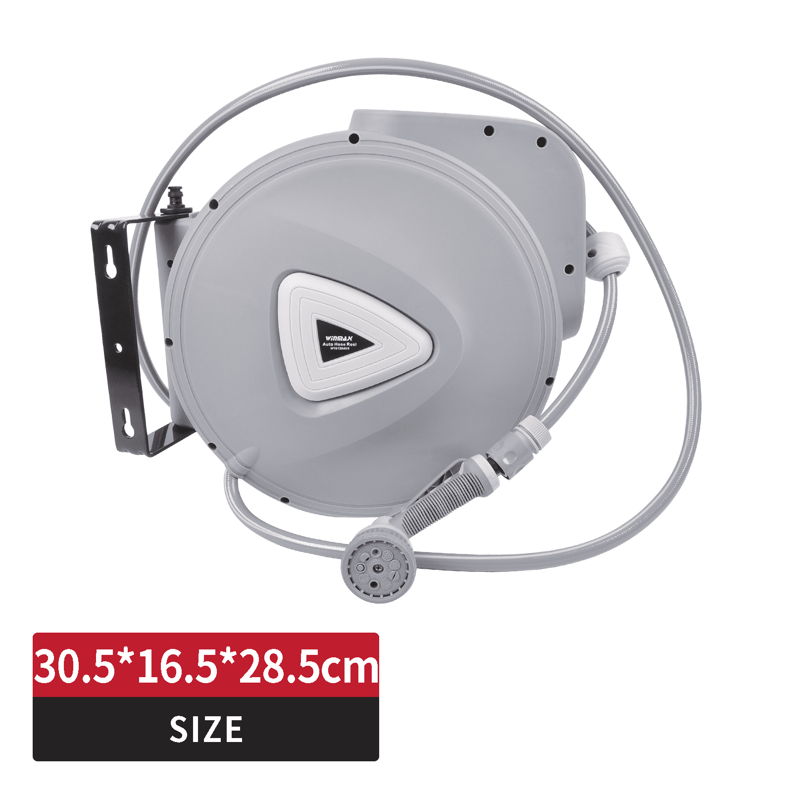 WINMAX AUTOMOTIVE TOOLS 32 ft Retractable Garden Water Hose Reel Spray Gun Rewind Wall Mount