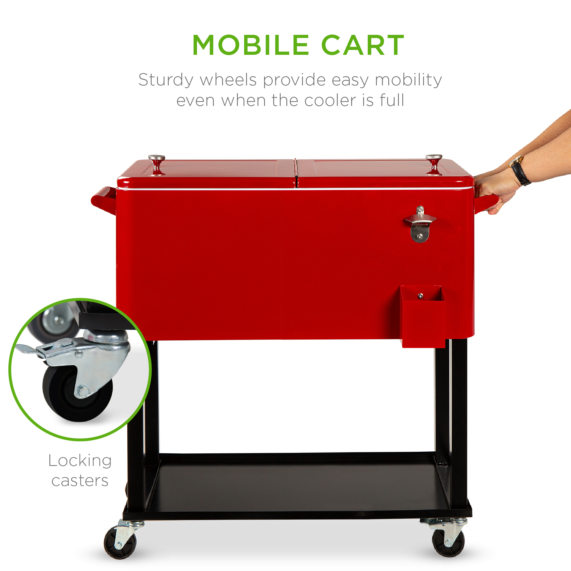 Best Choice Products 80qt Steel Rolling Cooler Cart w/ Bottle Opener. Catch Tray. Drain Plug. Locking Wheels - Red