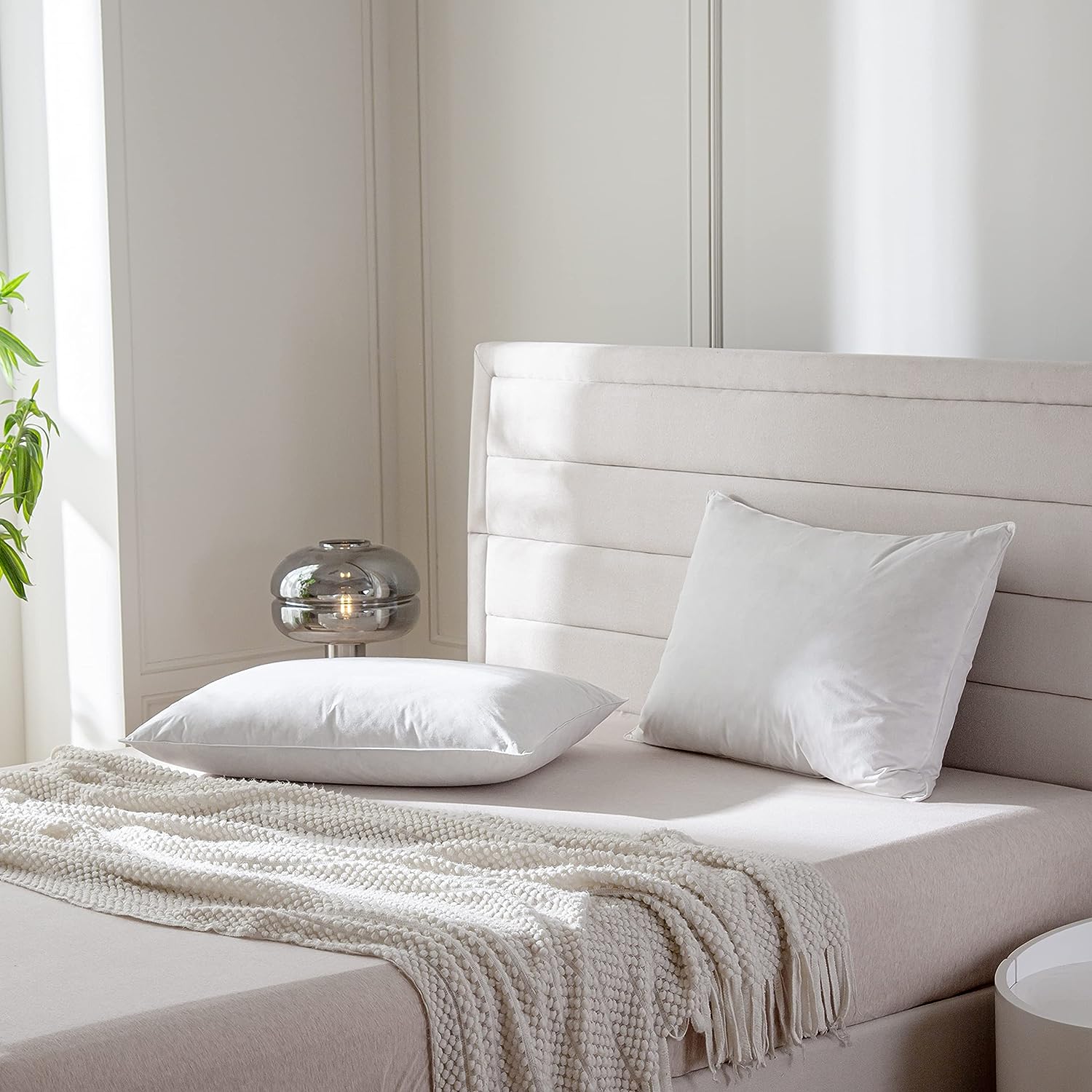 AIKOFUL Luxury Goose Feathers Down Pillows Queen Size Set of 2.Hotel Collection Soft Bed Pillows for Sleeping.Organic Percale Cover(Queen.Pack of 2)