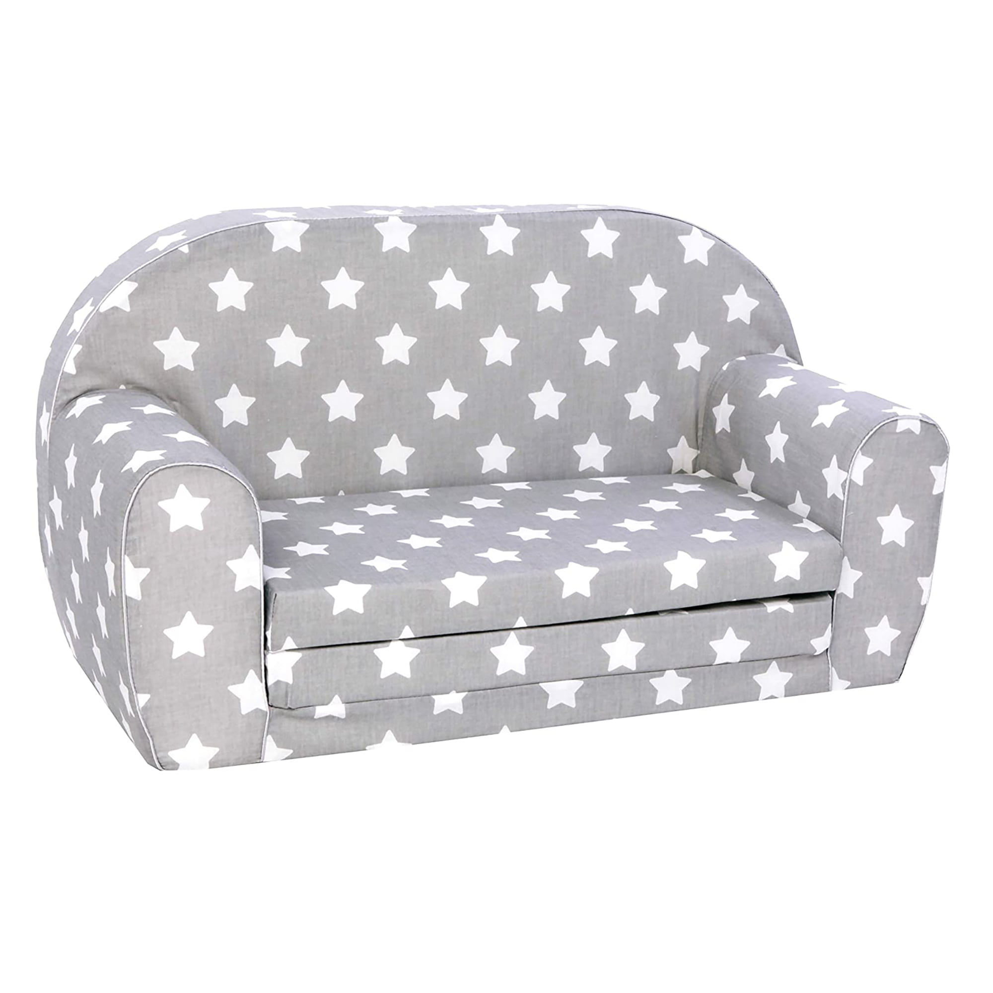 DELSIT Toddler Couch & Kids Sofa - European Made Children-s 2 in 1 Flip Open Foam Double Sofa - Kids Folding Sofa. Kids Couch - Comfy fold Out Lounge (Gray with Stars)