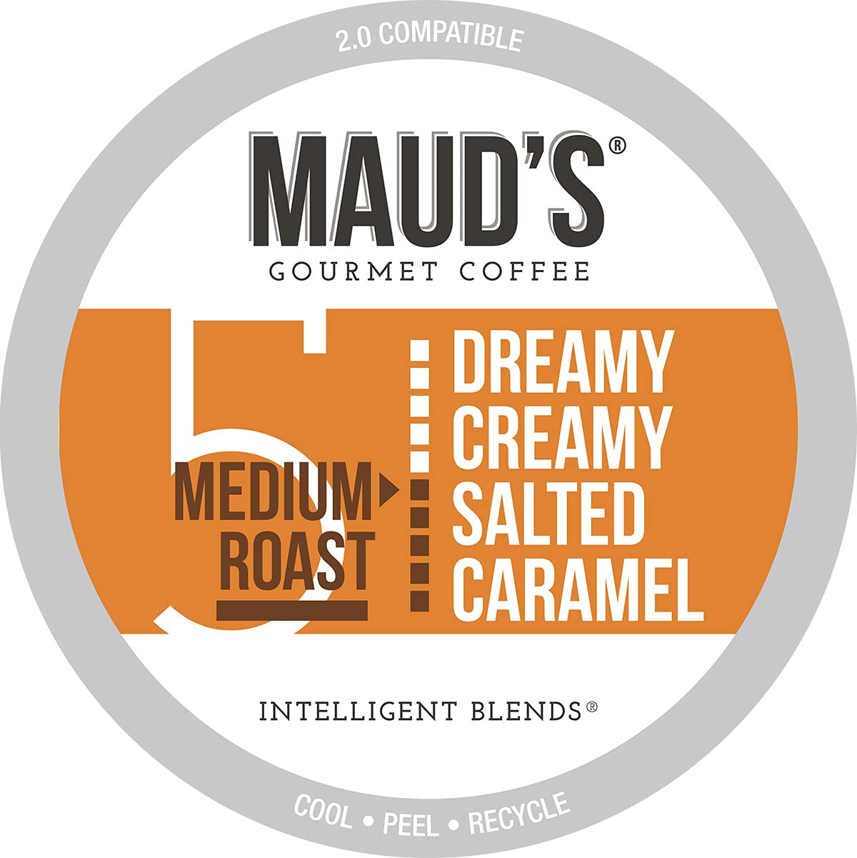 Maud-s Salted Caramel Coffee (Dreamy Creamy Caramel). 100ct. Solar Energy Produced Recyclable Single Serve Salted Caramel Flavored Coffee Pods – 100% Arabica Coffee California Roasted. KCup Compatible