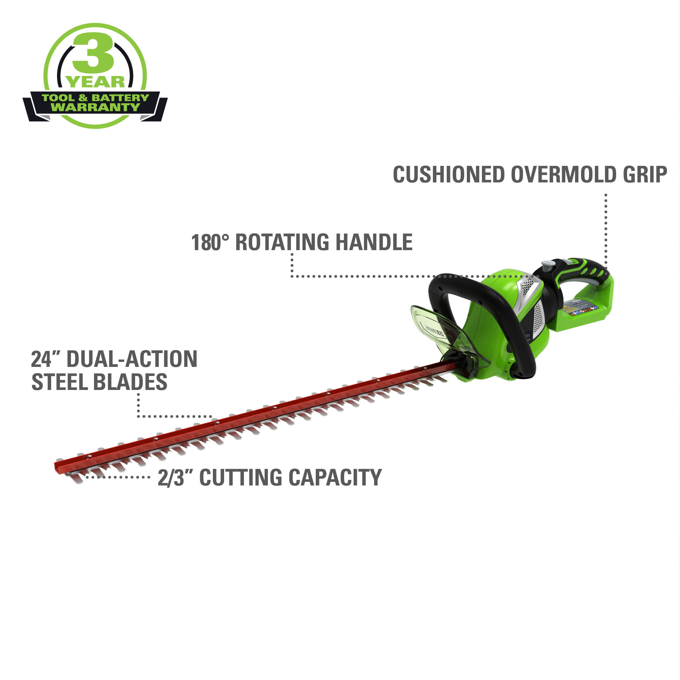 Greenworks 40V 24″ Hedge Trimmer with (1) 2Ah Battery & Charger 22262VT