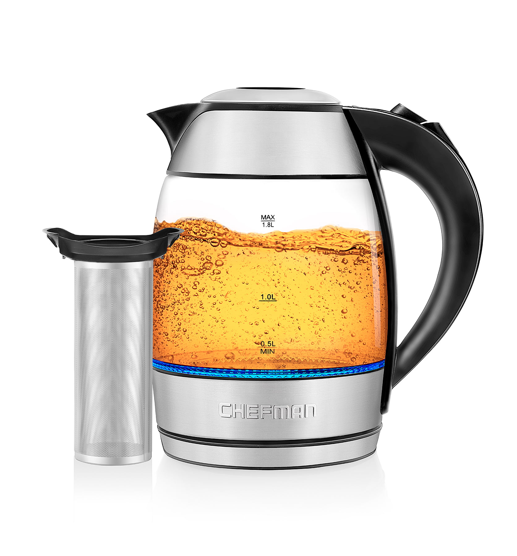 Chefman Electric Tea Infuser Glass Kettle. 1.8 Liter. Stainless Steel