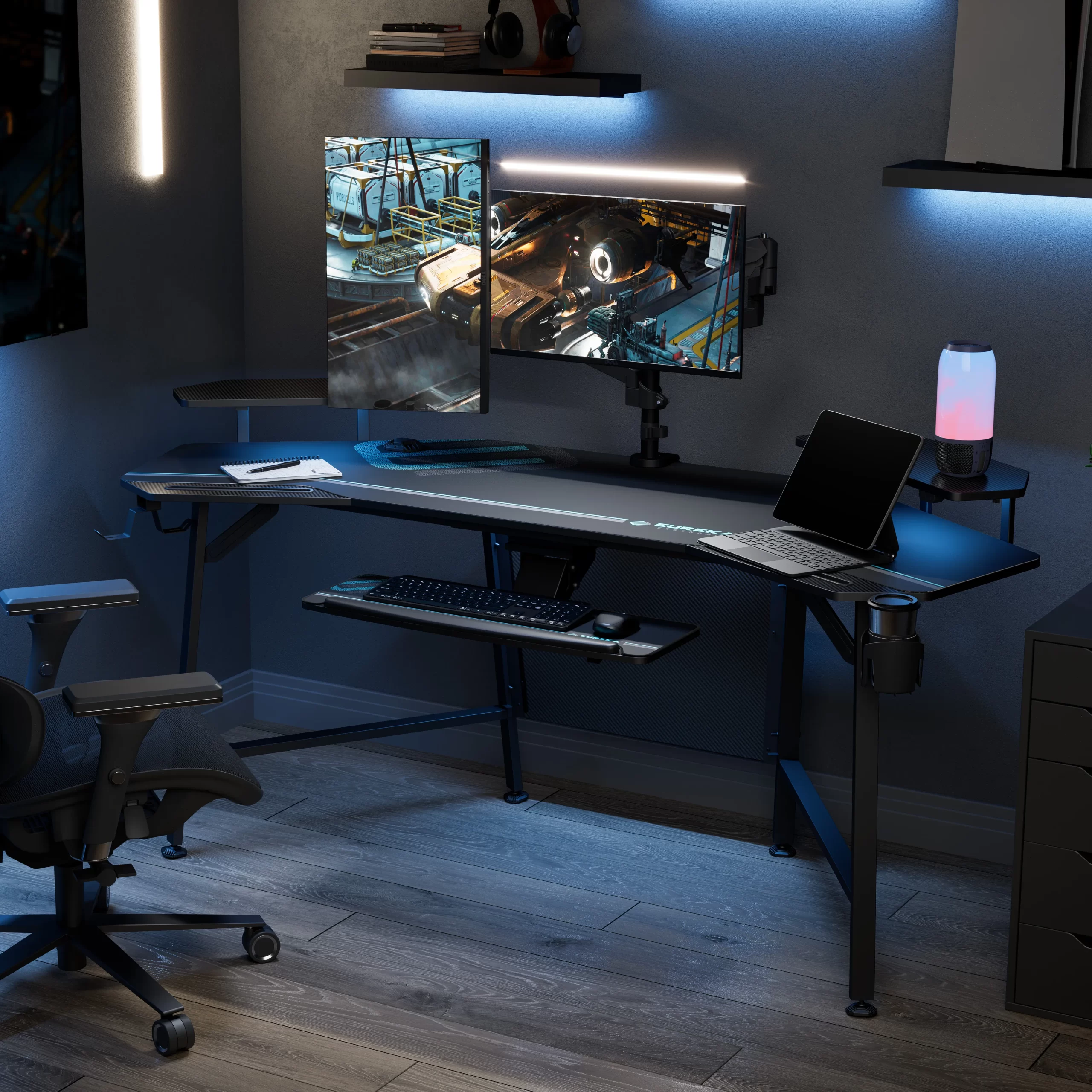 Eureka Ergonomic 72″ Large Gaming Desk. Music Studio Desk with Keyboard Tray & RGB LED Light