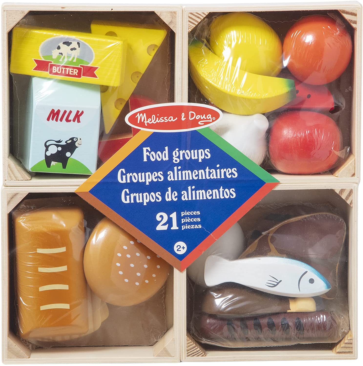 Melissa & Doug Food Groups - 21 Wooden Pieces and 4 Crates