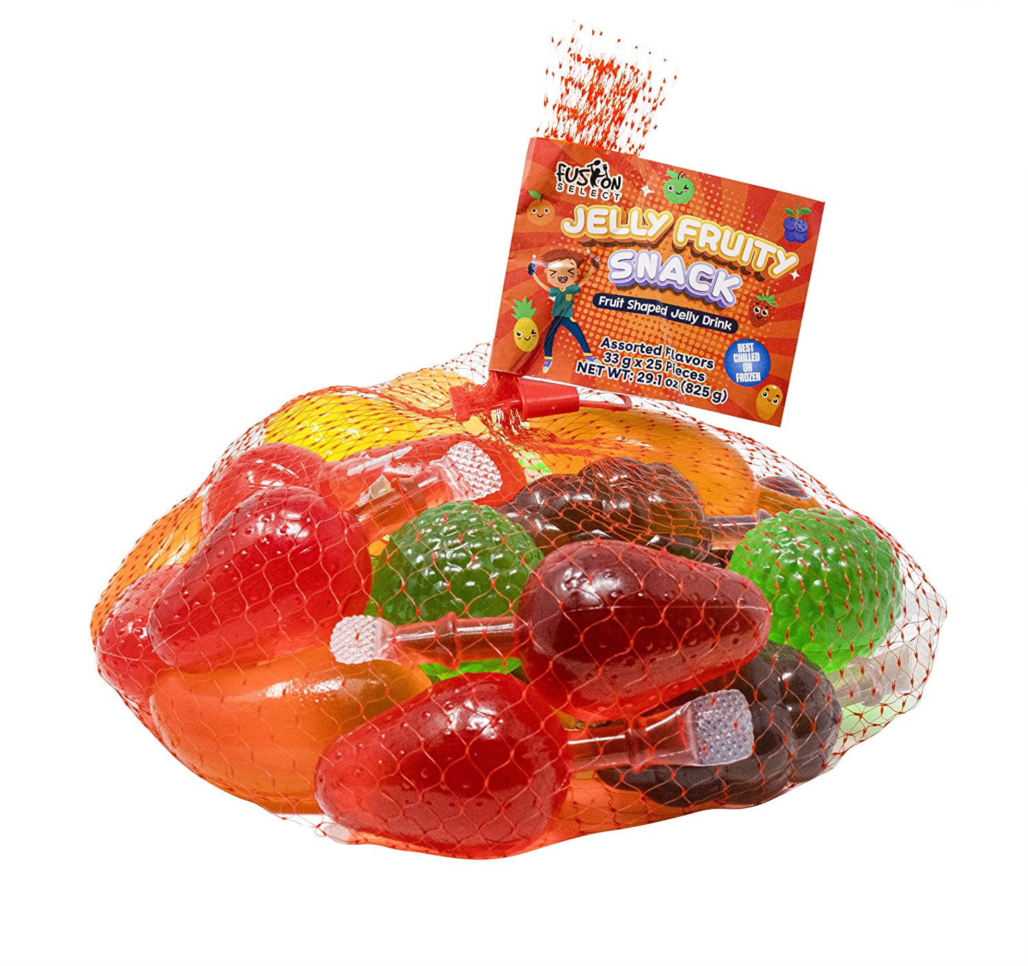 Fusion Select Jelly Fruit Snack Tik Tok Challenge Hit or Miss - Fruit-Shaped Jelly- Assorted Flavors. Strawberry. Orange. Apple. Pineapple. Grape. Mango (Mesh Bag)