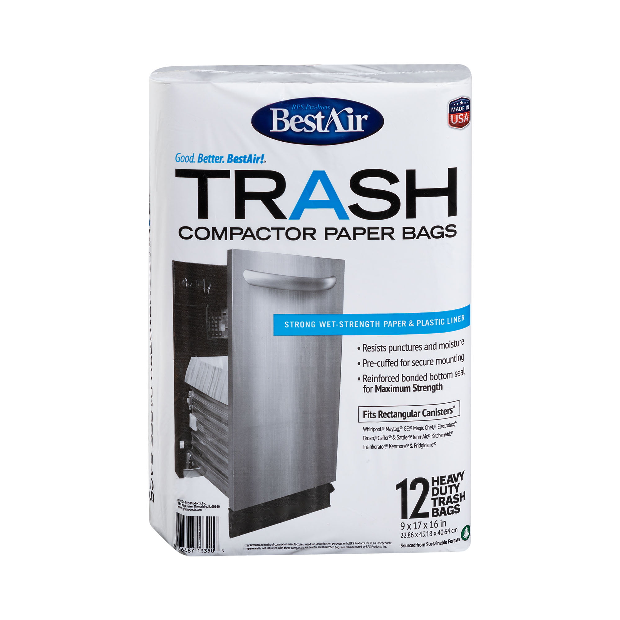 BestAir Heavy Duty Paper Trash Compactor Bags. Pre-Cuffed. 12 Bags
