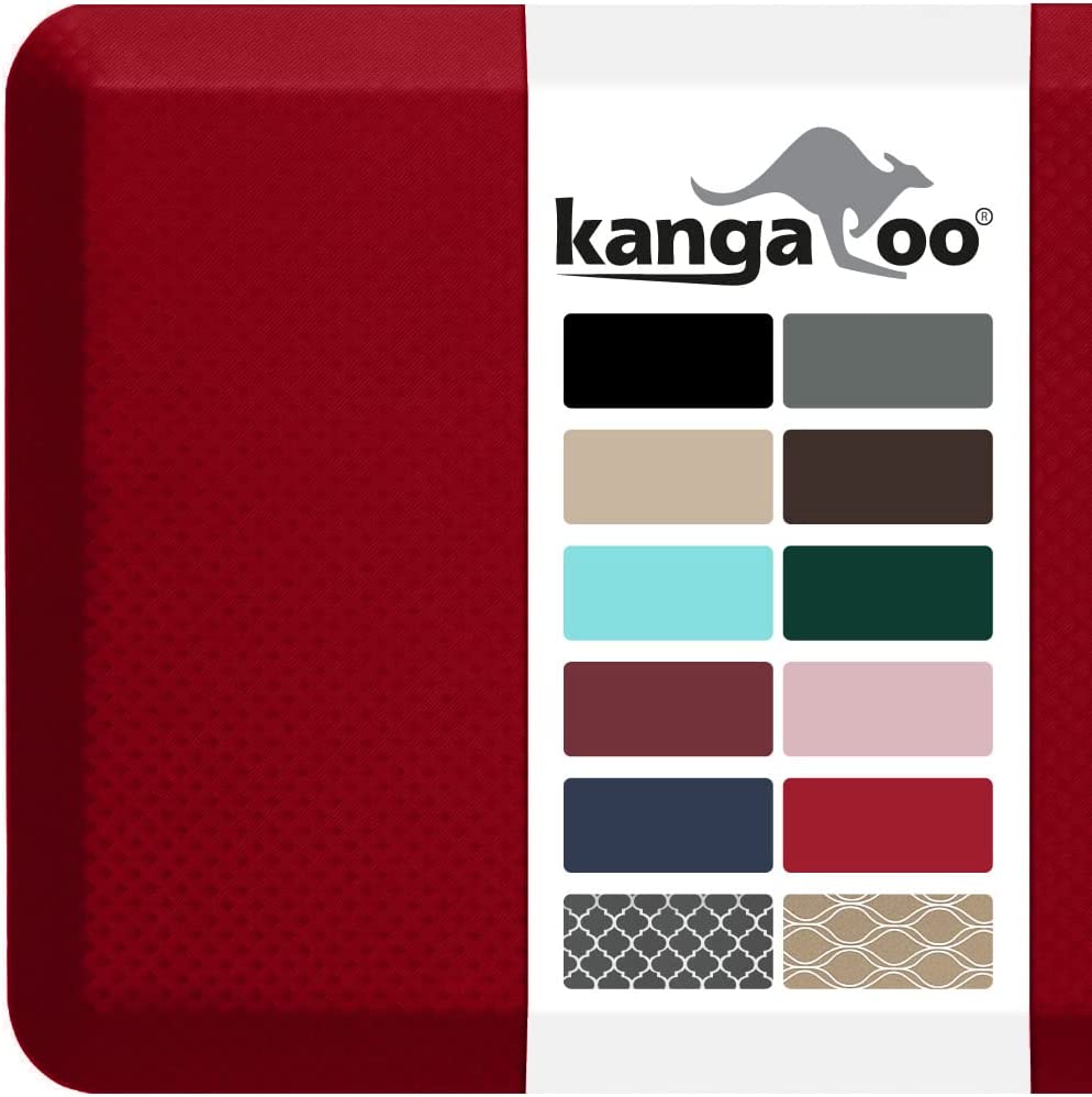 KANGAROO 3/4″ Thick Superior Comfort. Relieves Pressure. All Day Ergonomic Stain Resistant Floor Rug Anti Fatigue Cushion Mat. Durable Standing Desk. Foam Pad Mats Kitchen. Office. 20×32. Red