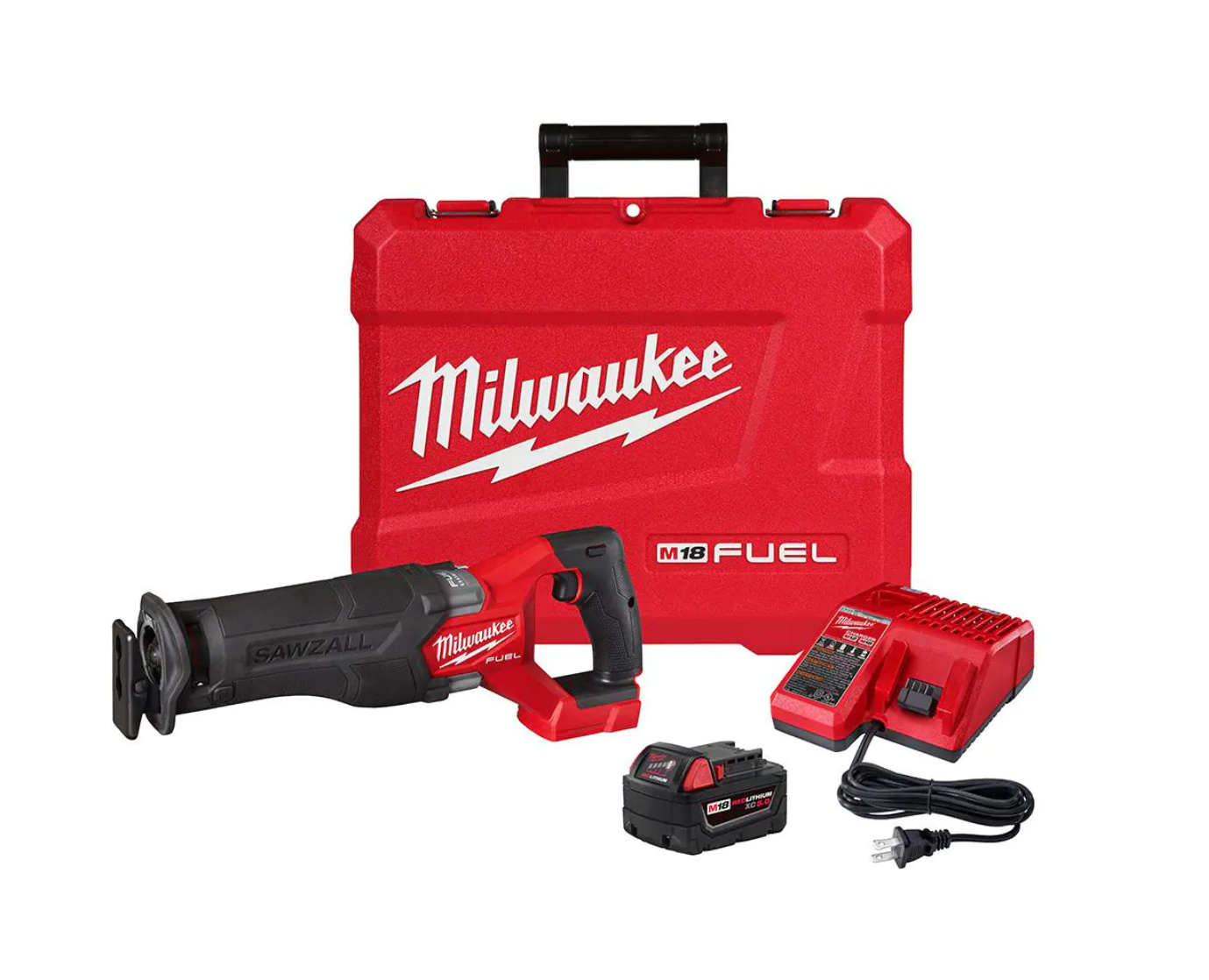 Milwaukee 2821-21 M18 FUEL 18V Lithium-Ion Brushless Cordless SAWZALL Reciprocating Saw Kit W/one 5.0 Ah Batteries. Charger and Case