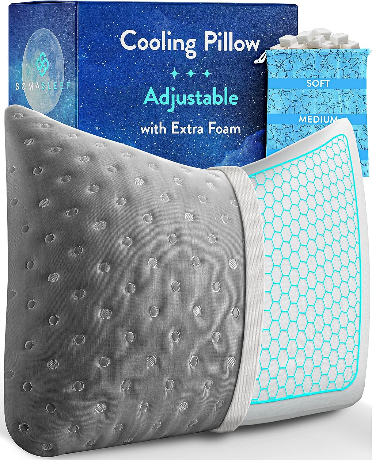 Cooling Pillow for Hot Sleepers - Best Curved Side Sleeper Bed Pillow - Anti Wrinkle Cool Gel Pillow - Gel Cooling Memory Foam Pillow for Neck. Back and Shoulder Pain Relief and Sleeping - Queen Grey