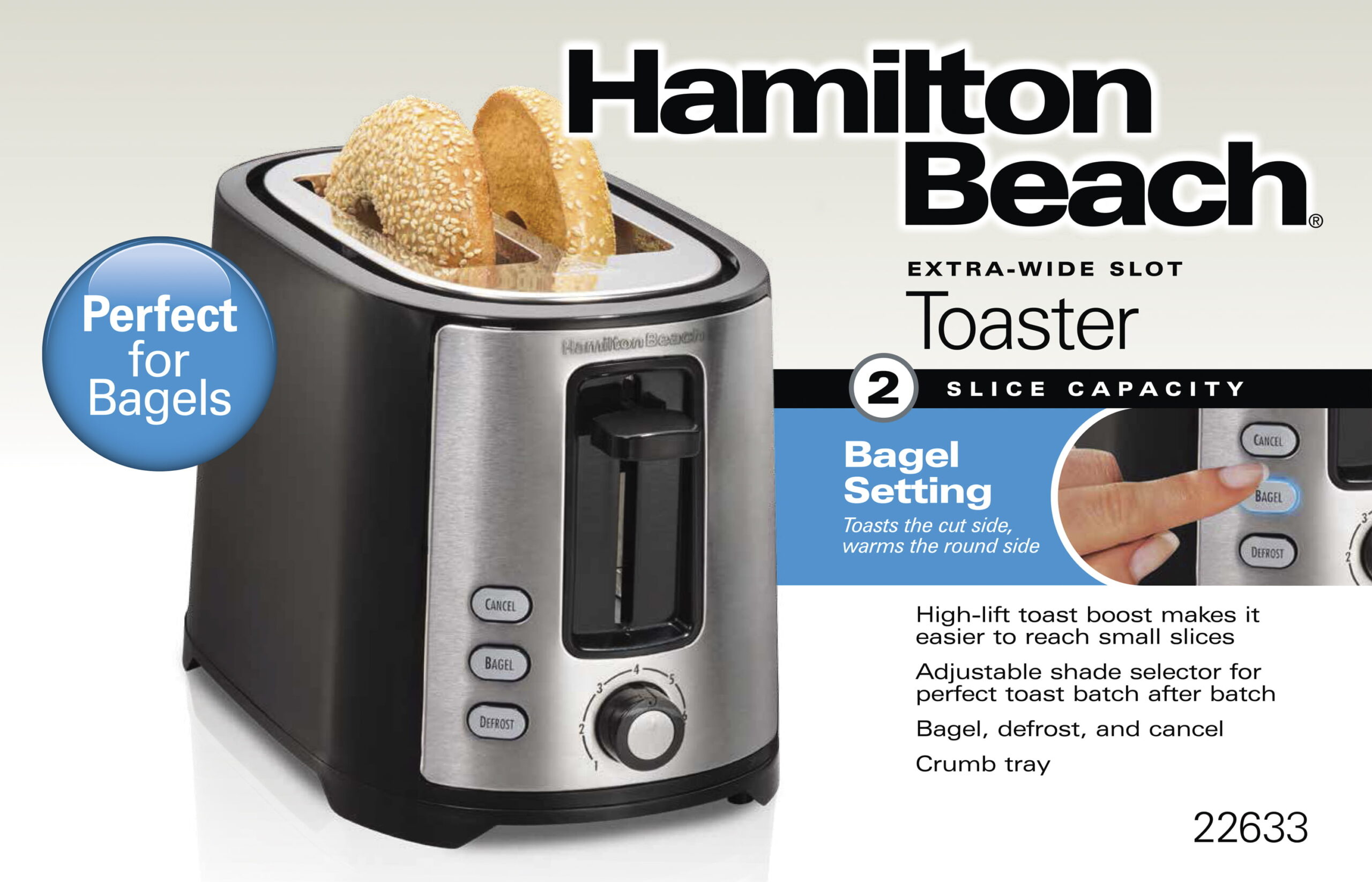 Hamilton Beach Extra-Wide Slot 2 Slice Toaster. Black. 22633