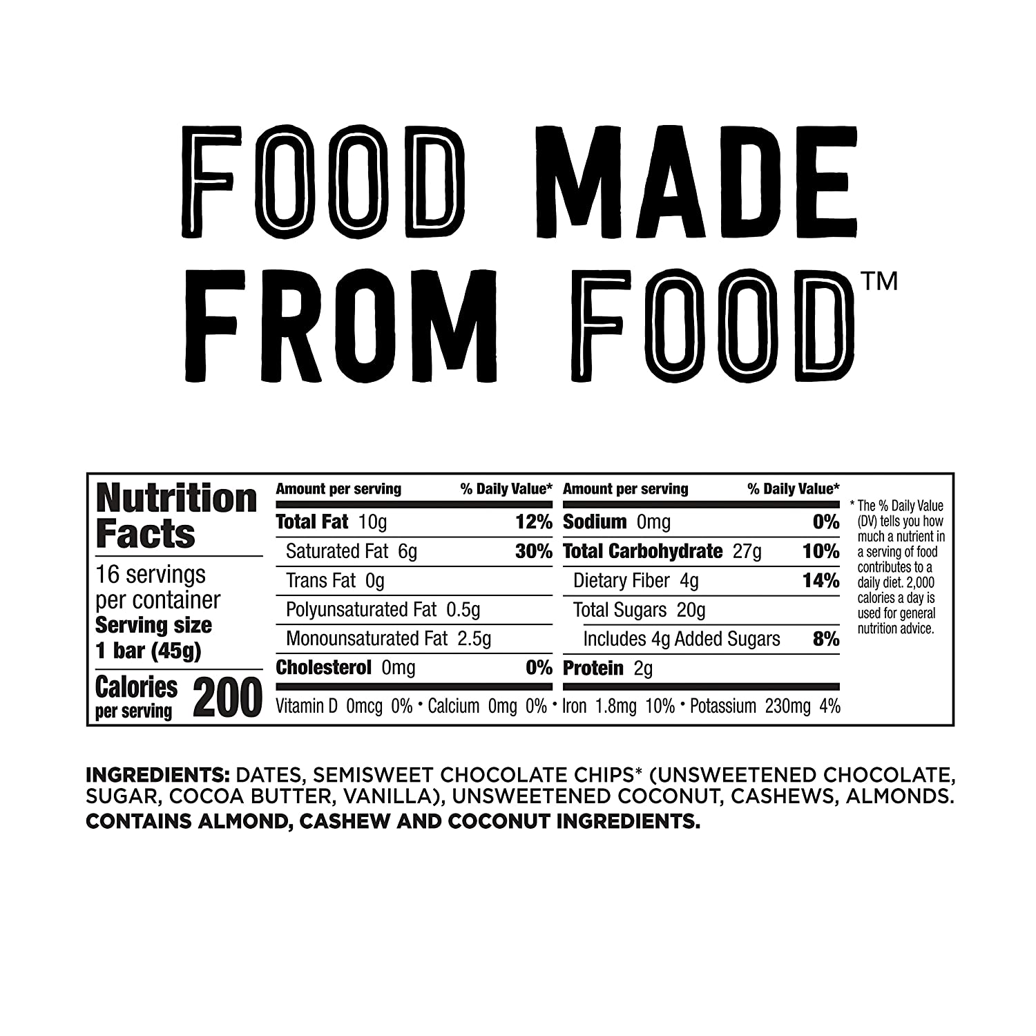 Larabar Coconut Chocolate Chip. Gluten Free Vegan Fruit & Nut Bar. 1.6 oz. 16 ct