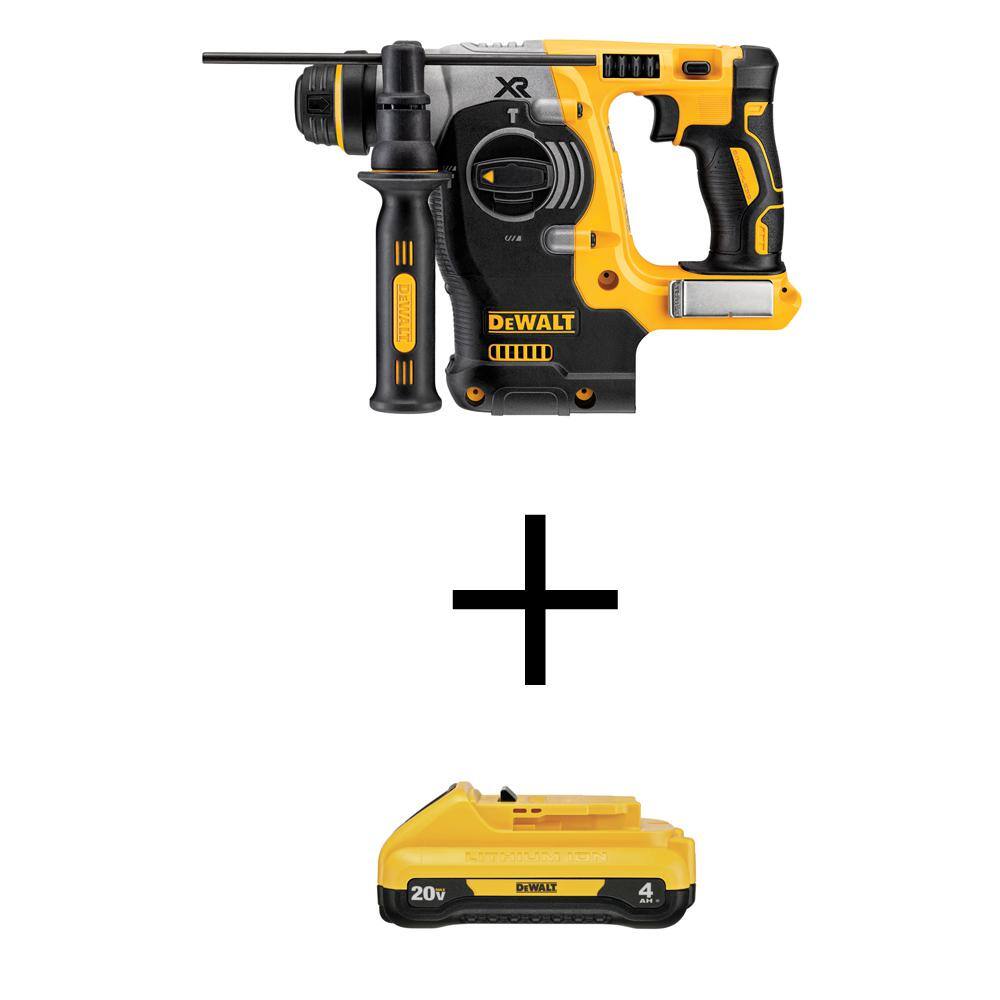 DEWALT DCH273BWDCB240 20V MAX XR Cordless Brushless 1 in. SDS Plus L-Shape Rotary Hammer with 20V MAX Compact Lithium-Ion 4.0Ah Battery Pack