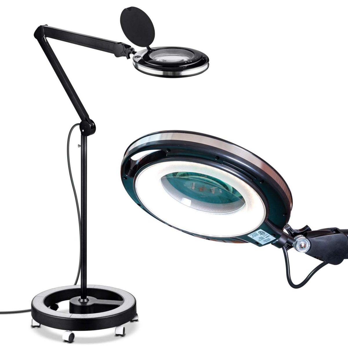 Brightech LightView Pro 6 Wheel Rolling Base Magnifying Floor Lamp - Magnifier
