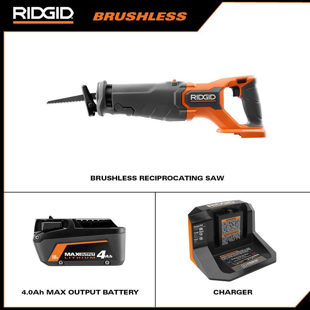RIDGID R8647KN 18V Brushless Cordless Reciprocating Saw Kit with (1) 4.0 Ah Battery and Charger