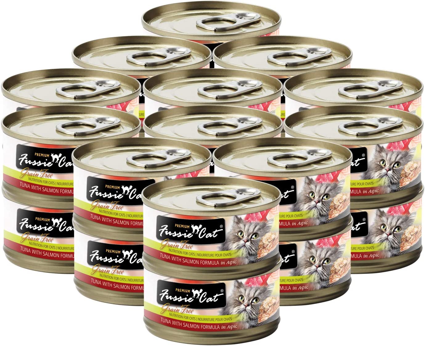 Fussie Cat Premium Tuna with Salmon Formula in Aspic Grain-Free Canned Cat Food 2.82-oz case of 24