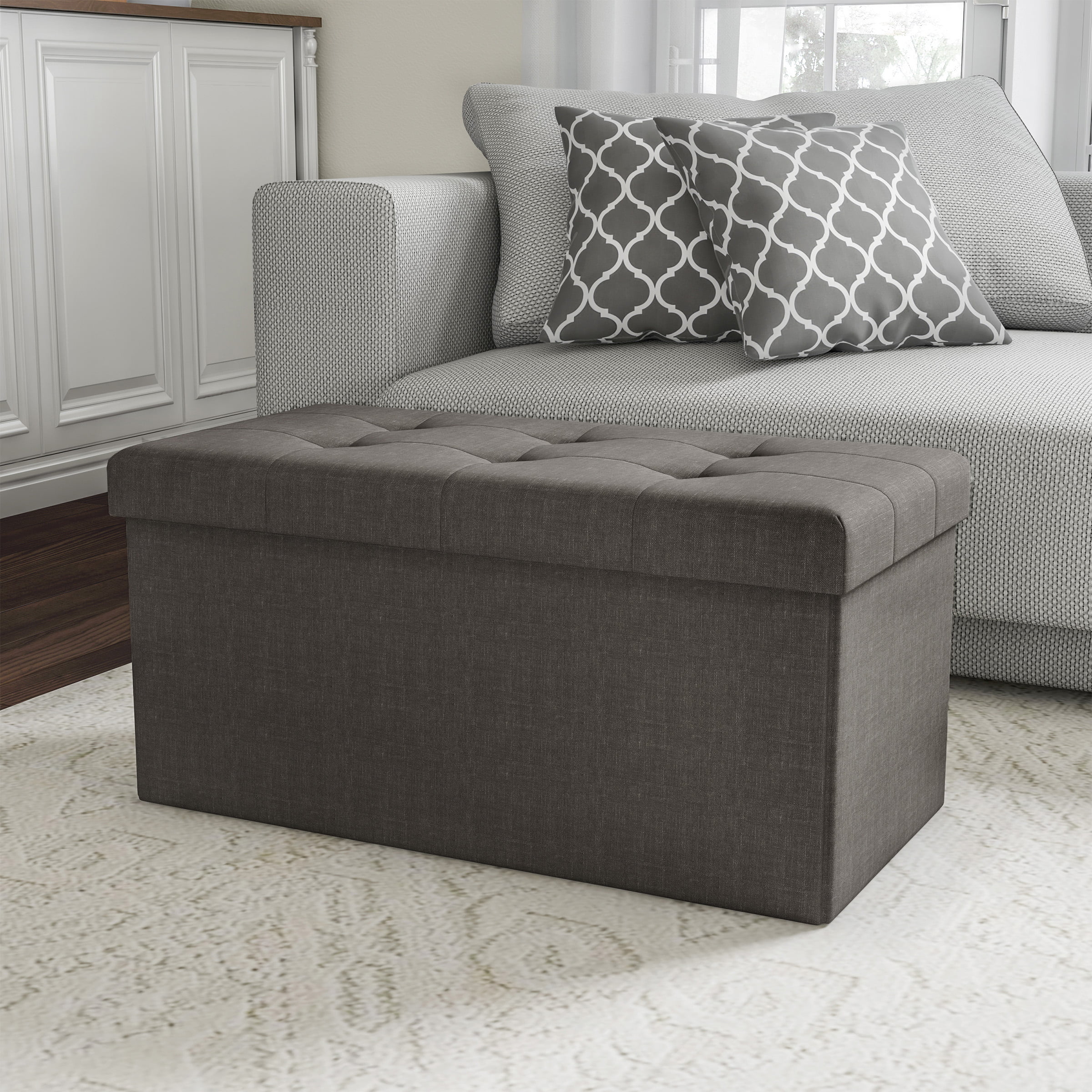 Lavish Home Storage & Tufted Bench. Dark Gray