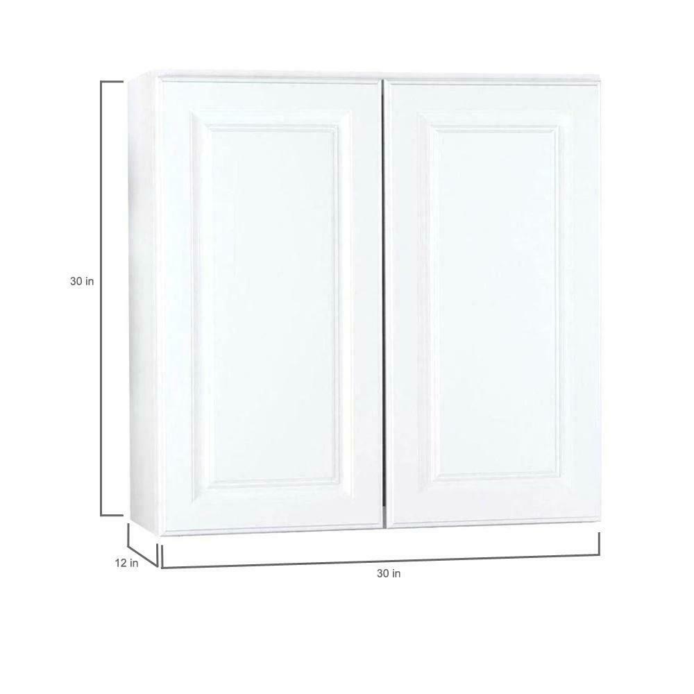 Hampton Bay Hampton Satin White Raised Panel Stock Assembled Wall Kitchen Cabinet (30 in. x 30 in. x 12 in.)