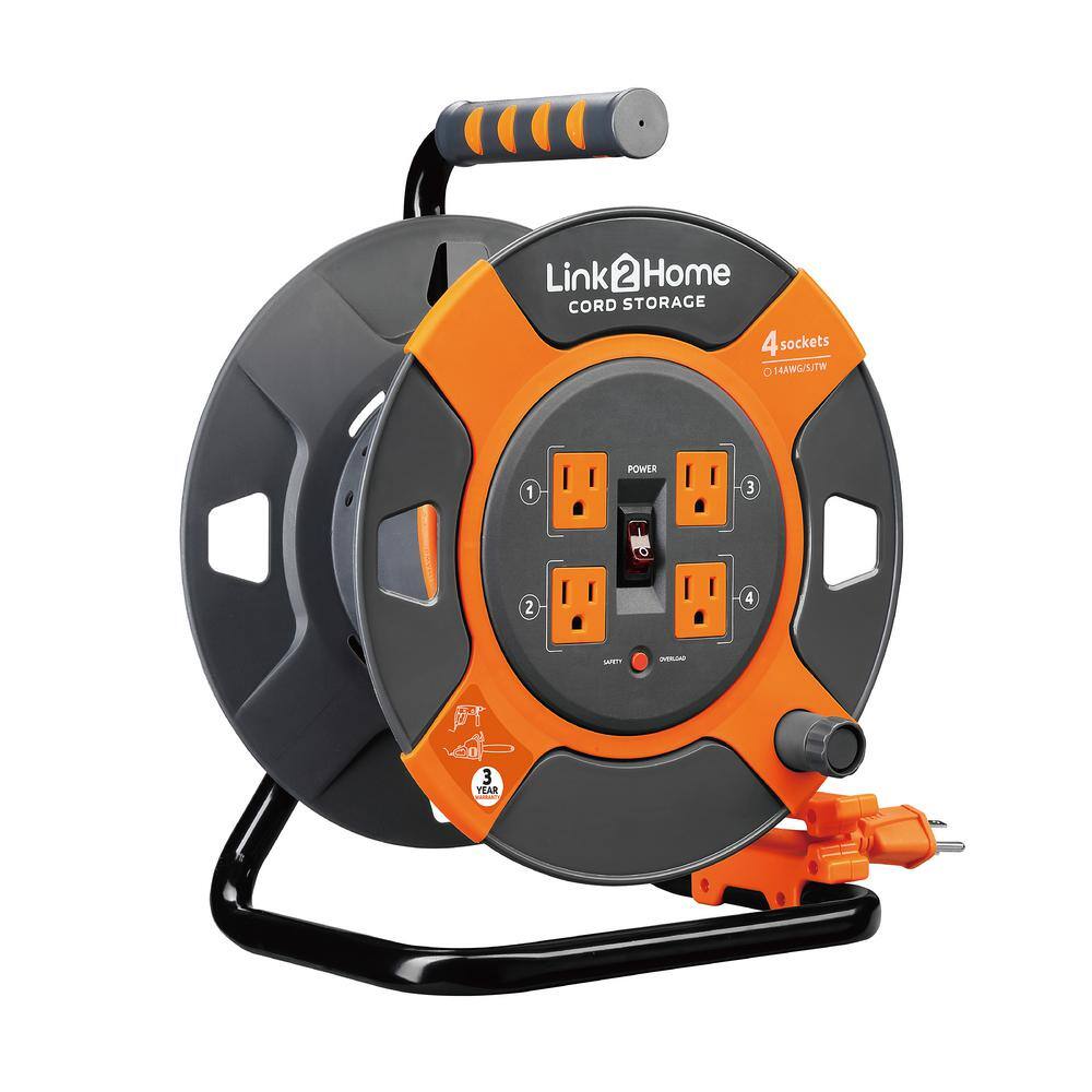 Link2Home EM-CM-30E 3 ft. 14/3 Extension Cord Storage Reel with 4