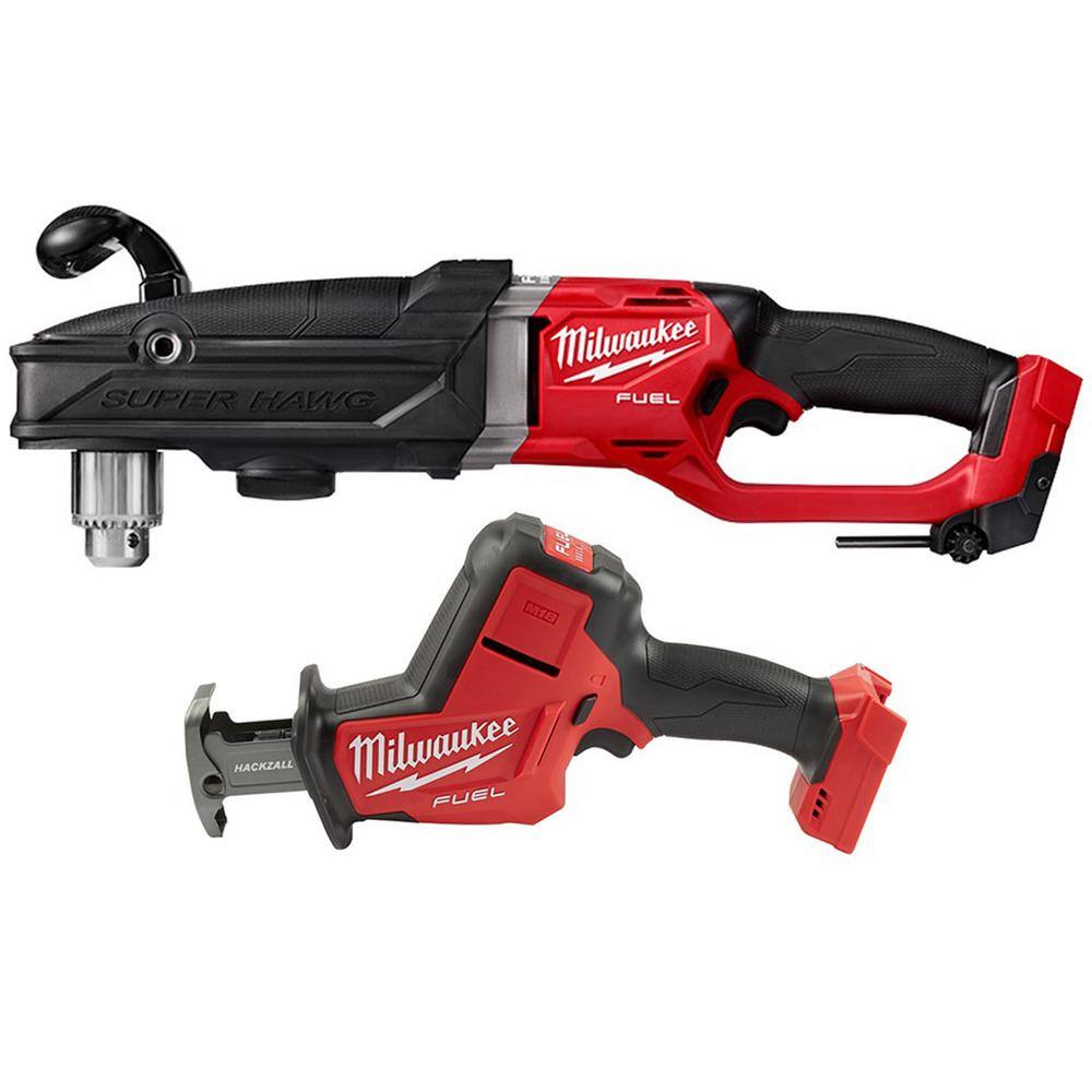 Milwaukee 2809-20-2719-20 M18 FUEL 18-Volt Lithium-Ion Brushless Cordless GEN 2 Super Hawg 1/2 in. Right Angle Drill with M18 FUEL Hackzall
