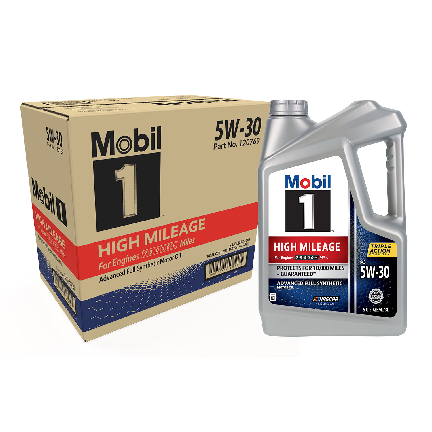 Mobil 1 High Mileage Full Synthetic Motor Oil 5W-30. 5 qt  (3 Pack)