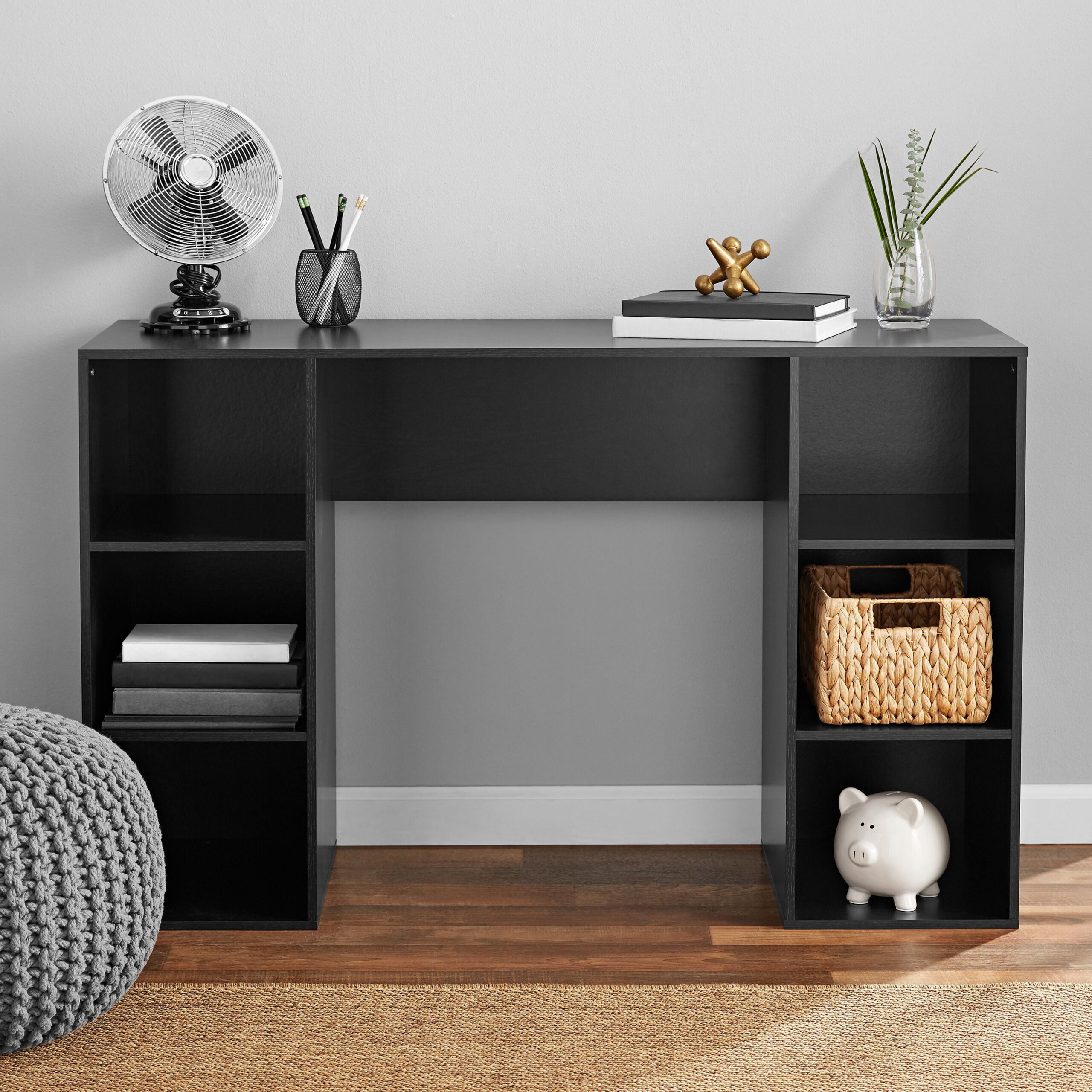 Mainstays 6-Cube Storage Computer Desk. True Black Oak