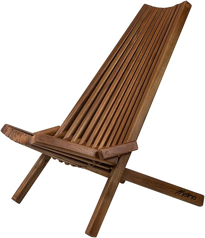 Melino Wooden Folding Chair for Outdoor. Low Profile Acacia Wood Lounge Chair with FSC Certified Acacia Wood. Fully Assembled - Caramel