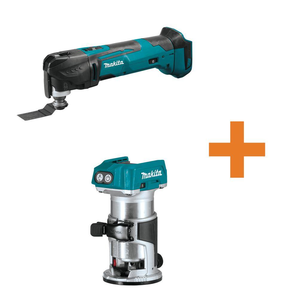 Makita XMT03Z-XTR01Z 18V LXT Cordless Variable Speed Oscillating Multi-Tool With Blade with 18V LXT Brushless Variable Speed Compact Router