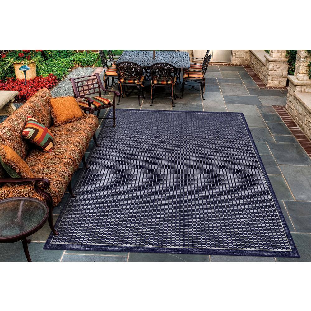 Couristan  Recife Saddle Stitch Ivory-Indigo 8 ft. x 11 ft. Indoor/Outdoor Area Rug