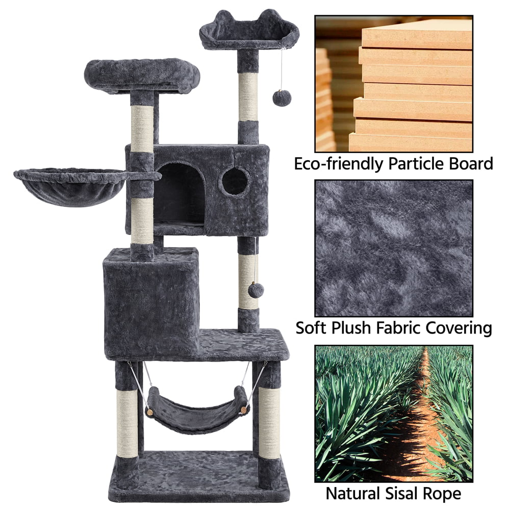 SmileMart 64.5″H Multi-level Cat Tree Tower with Condos and Perches. Dark Gray