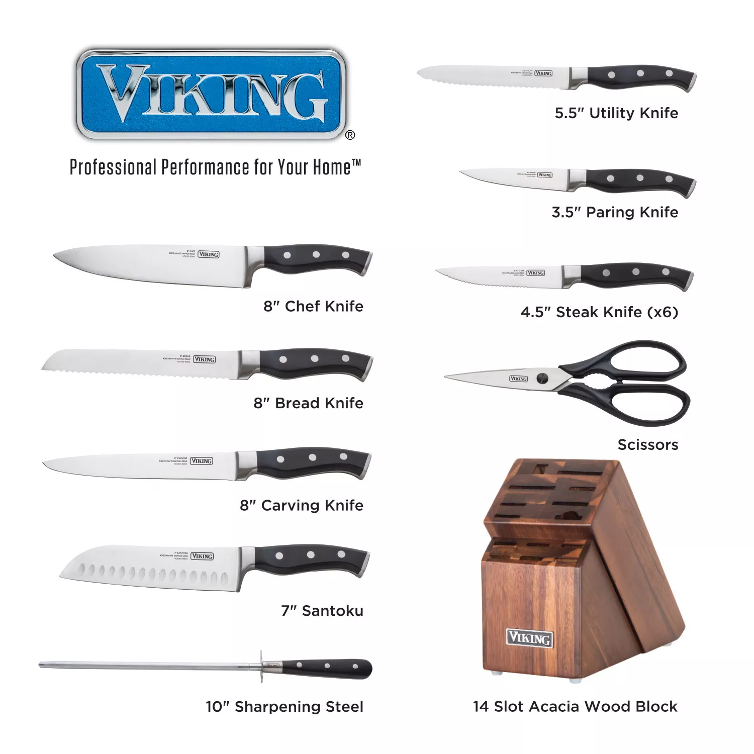 Viking 15-Piece Knife Set With Wood Block