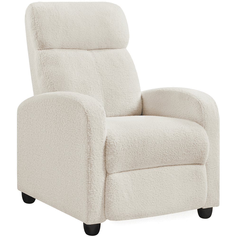 Yaheetech Upholstered Boucle Recliner Adjustable Reclining Chair w/ Pocket Spring. Ivory