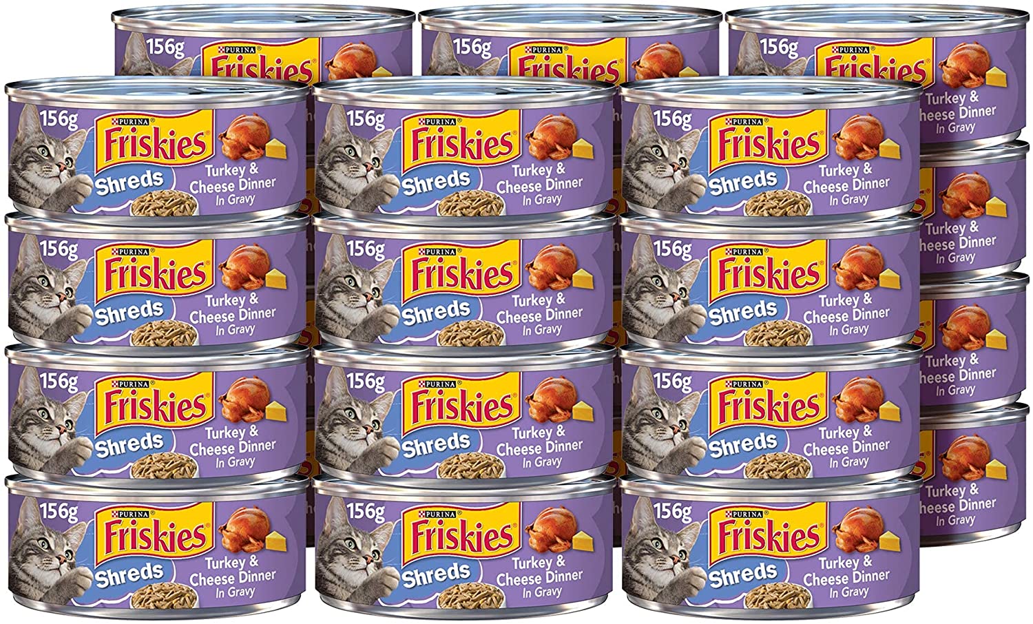 Purina Friskies Gravy Wet Cat Food. Shreds Turkey & Cheese Dinner - (24) 5.5 oz. Cans