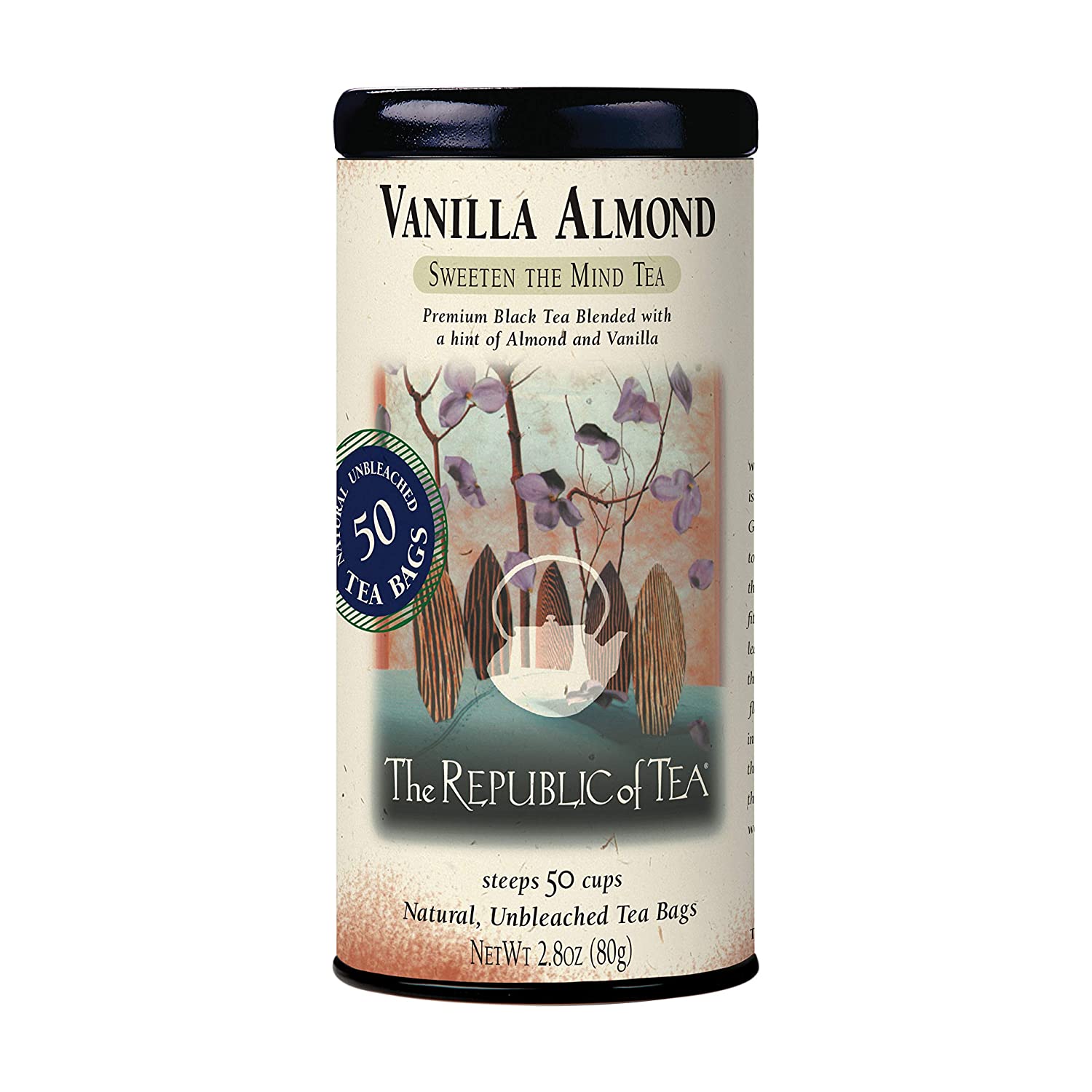 The Republic of Tea. Vanilla Almond Black Tea. Caffeinated. 50 Count