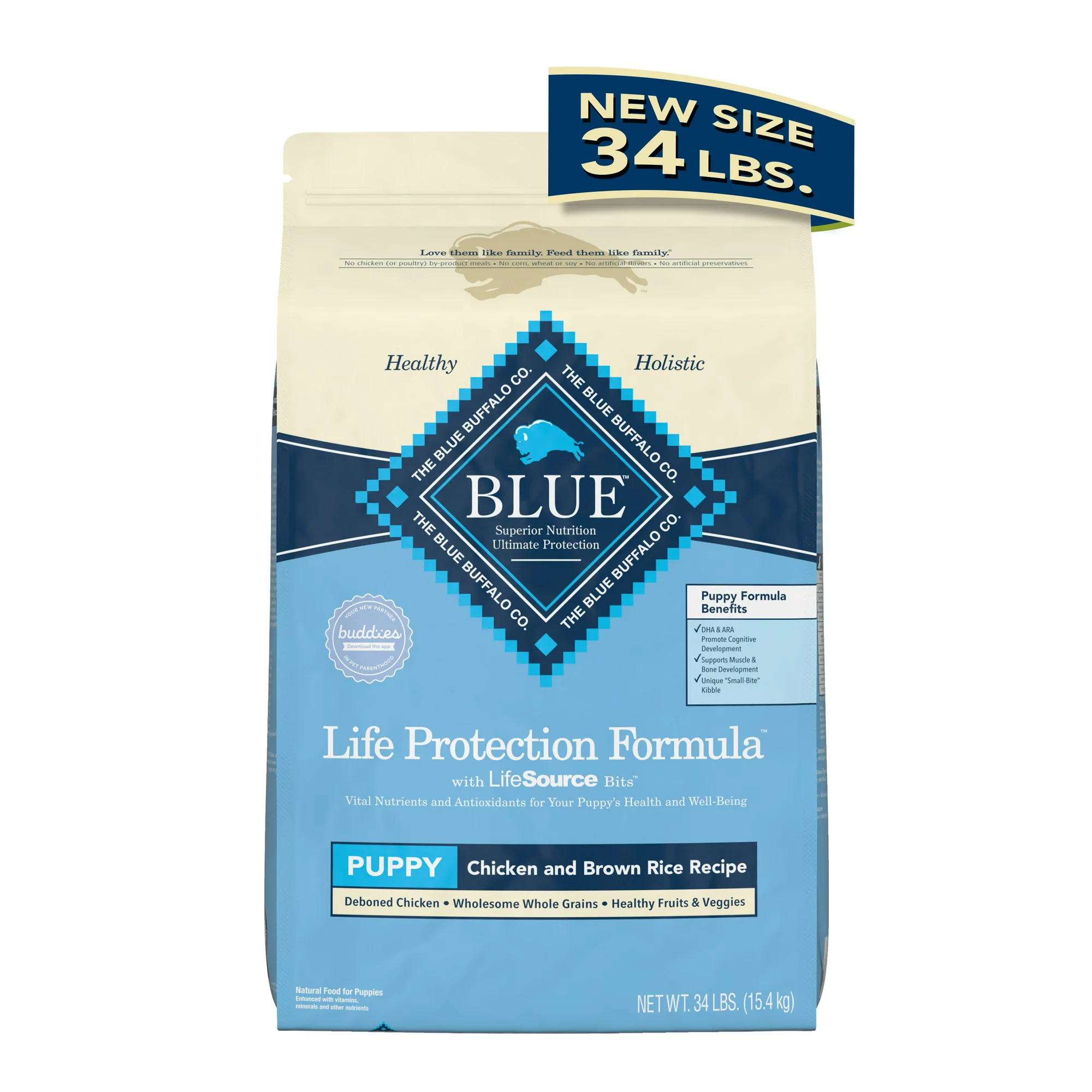 Blue Buffalo Life Protection Formula Chicken and Brown Rice Dry Dog Food for Puppies Whole Grain 34 lb. Bag