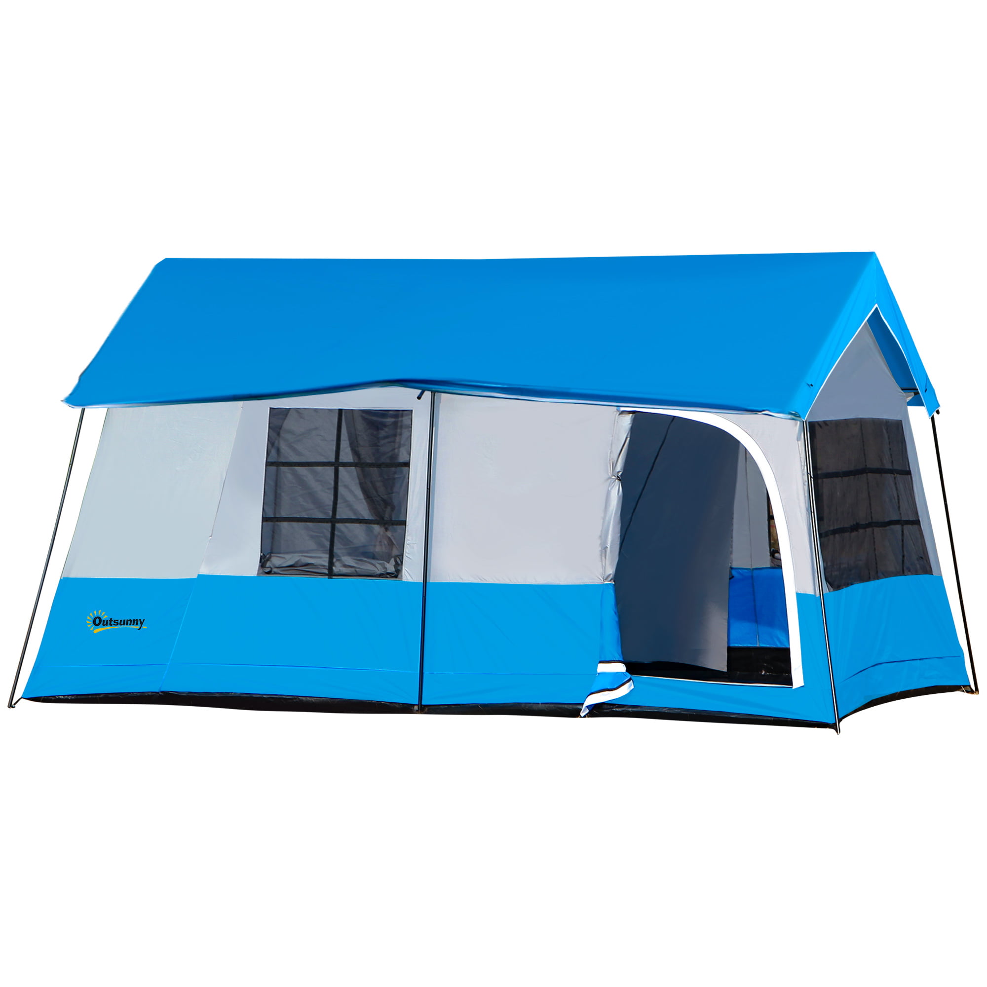 Outsunny Large Camping Tent with 10 Person Floorspace. Rain Cover & Breathable Mesh Roof. Large Tent 8 Person Size. Big Family Tent Camping Accessory. Blue