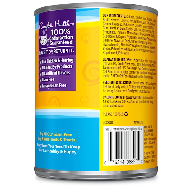 Wellness Complete Health Natural Grain Free Chicken & Herring Pate Wet Cat Food. 12.5 oz.. Case of 12
