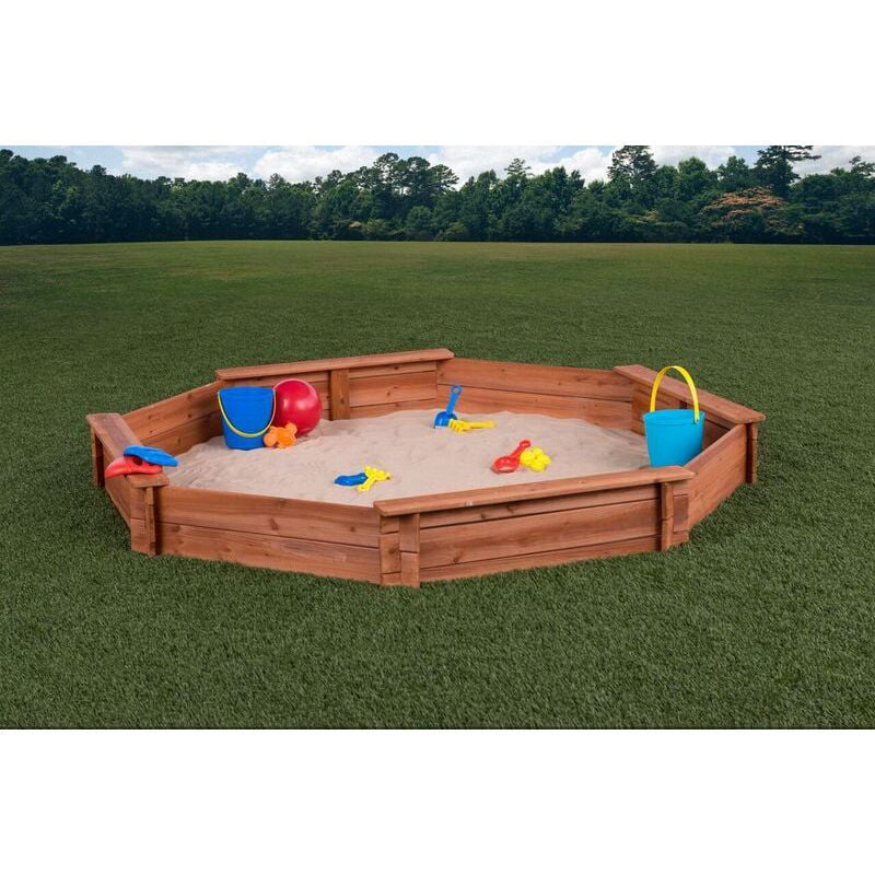 Octagon Wooden Cedar Sand Box W Seat Boards | Eco-Friendly Cover & Ground Liner | 84″ X 78″ x 9″ | Easy DIY Assembly | Holds 800+ lbs of Sand |