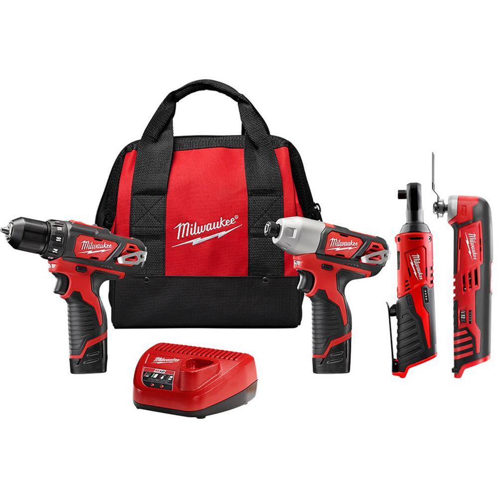 Milwaukee 2494-22-2457-20-2426-20 M12 12V Lithium-Ion Cordless Drill Driver/Impact Driver/Ratchet Combo Kit (3-Tool) with M12 Oscillating Multi-Tool