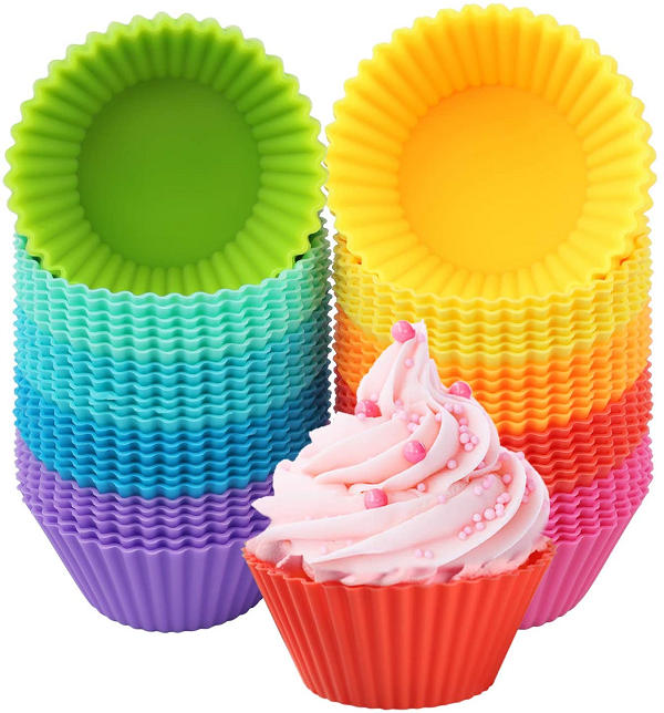 60 Pack Silicone Cupcake Baking Cups. Reusable Muffin Cups Cupcake 10 Colors