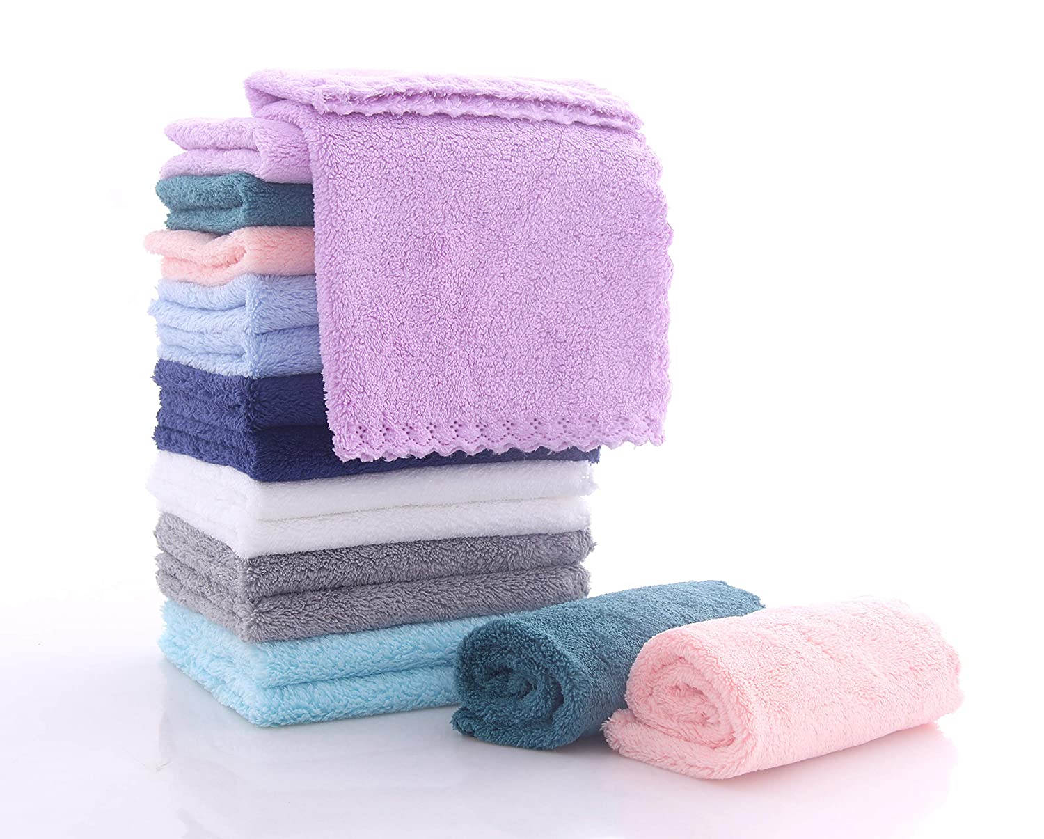 16 Pack Baby Washcloths - Luxury Multicolor Coral Fleece - Extra Absorbent