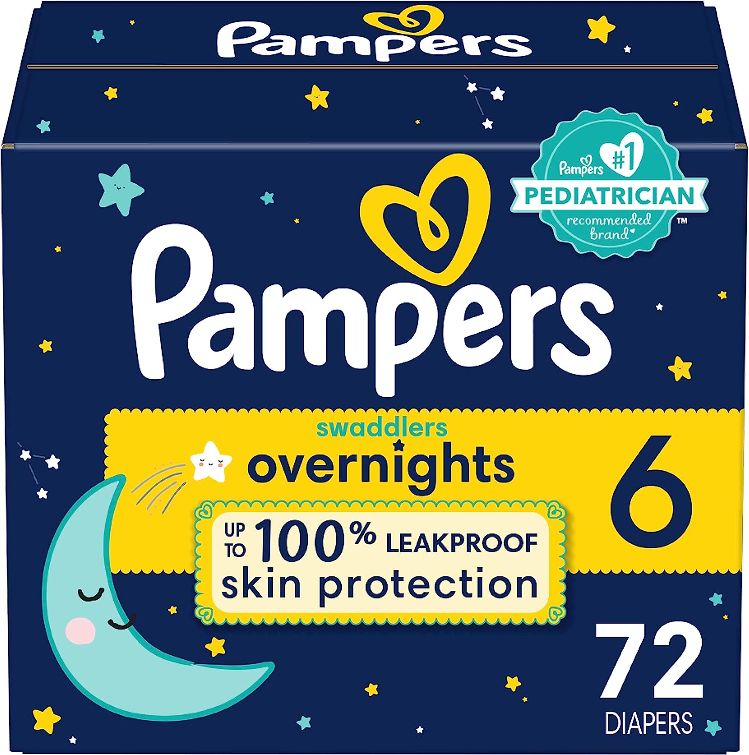 Diapers Size 6. 72 Count - Pampers Swaddlers Overnights Disposable Baby Diapers. Enormous Pack (Packaging & Prints May Vary)